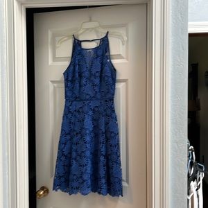 Blue flowered lace tank dress